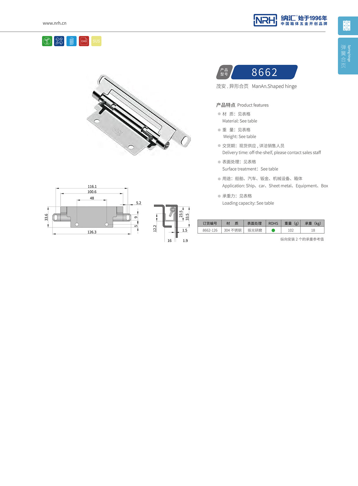 猪猪视频APP下载链接/NRH 8662-126 工业设备箱柜门猪猪视频APP下载手机版